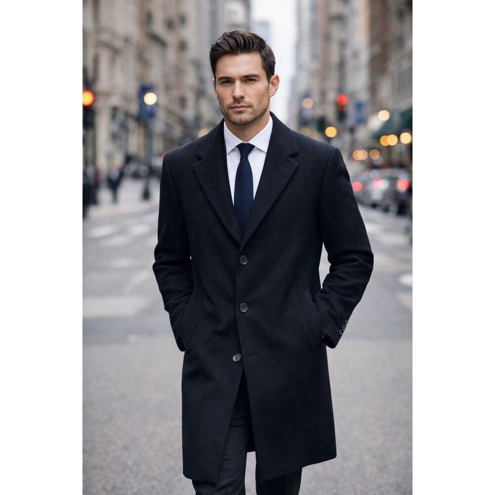 Turnbury Loro Piana Luxurious Black‎ Soft Wool Over-coat Men’s 46 - Picture 4 of 7